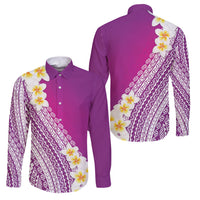 Tahiti Plumeria Tribal Pattern Family Matching Tank Maxi Dress and Hawaiian Shirt Wave Style Purple LT05 Dad's Shirt - Long Sleeve Purple - Polynesian Pride