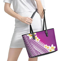 Tahiti Plumeria Tribal Pattern Leather Tote Bag Wave Style Purple LT05 - Polynesian Pride