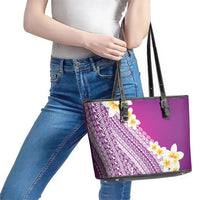 Tahiti Plumeria Tribal Pattern Leather Tote Bag Wave Style Purple LT05 - Polynesian Pride