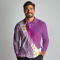 Tahiti Plumeria Tribal Pattern Long Sleeve Polo Shirt Wave Style Purple LT05 - Polynesian Pride