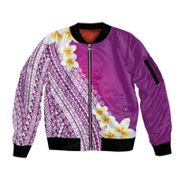 Tahiti Plumeria Tribal Pattern Sleeve Zip Bomber Jacket Wave Style Purple LT05 Unisex Purple - Polynesian Pride