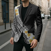 Tahiti Plumeria Tribal Pattern Blazer Wave Style Black LT05 - Polynesian Pride