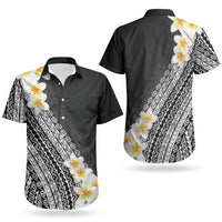 Tahiti Plumeria Tribal Pattern Couples Matching Long Sleeve Bodycon Dress and Hawaiian Shirt Wave Style Black LT05 - Polynesian Pride