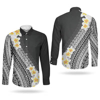 Tahiti Plumeria Tribal Pattern Couples Matching Off Shoulder Short Dress and Long Sleeve Button Shirt Wave Style Black LT05 - Polynesian Pride
