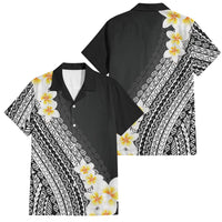 Tahiti Plumeria Tribal Pattern Family Matching Off Shoulder Short Dress and Hawaiian Shirt Wave Style Black LT05 Dad's Shirt - Short Sleeve Black - Polynesian Pride