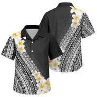 Tahiti Plumeria Tribal Pattern Family Matching Off Shoulder Short Dress and Hawaiian Shirt Wave Style Black LT05 Son's Shirt Black - Polynesian Pride