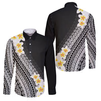 Tahiti Plumeria Tribal Pattern Family Matching Tank Maxi Dress and Hawaiian Shirt Wave Style Black LT05 Dad's Shirt - Long Sleeve Black - Polynesian Pride
