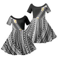 Tahiti Plumeria Tribal Pattern Family Matching Tank Maxi Dress and Hawaiian Shirt Wave Style Black LT05 Daughter's Dress Black - Polynesian Pride