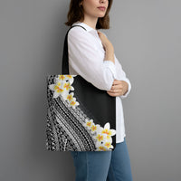 Tahiti Plumeria Tribal Pattern Tote Bag Wave Style Black LT05 - Polynesian Pride