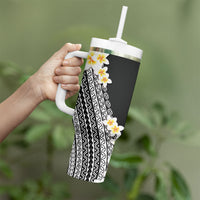 Tahiti Plumeria Tribal Pattern Tumbler With Handle Wave Style Black LT05 - Polynesian Pride