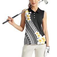 Tahiti Plumeria Tribal Pattern Women Sleeveless Polo Shirt Wave Style Black LT05 - Polynesian Pride