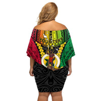 Personalized Vanuatu Off Shoulder Short Dress Vanuatuan Coat Of Arms Mix Pig Tusk Poynesian Pattern LT05 - Polynesian Pride