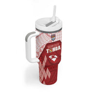 Custom Tonga Rugby Tumbler With Handle 2023 Pacific Championships Kupesi Ngatu Mate Maa LT05 - Polynesian Pride