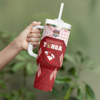 Custom Tonga Rugby Tumbler With Handle 2023 Pacific Championships Kupesi Ngatu Mate Maa LT05 - Polynesian Pride