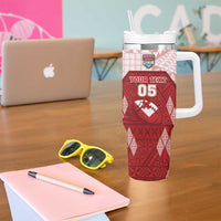 Custom Tonga Rugby Tumbler With Handle 2023 Pacific Championships Kupesi Ngatu Mate Maa LT05 - Polynesian Pride