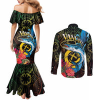 Vanuatu Fishing Couples Matching Mermaid Dress and Long Sleeve Button Shirt It's Time To Fish LT05 - Polynesian Pride