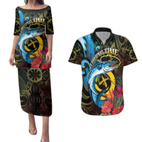 Vanuatu Fishing Couples Matching Puletasi and Hawaiian Shirt It's Time To Fish LT05 Black - Polynesian Pride