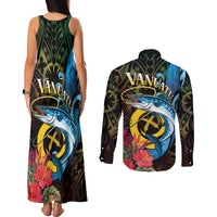 Vanuatu Fishing Couples Matching Tank Maxi Dress and Long Sleeve Button Shirt It's Time To Fish LT05 - Polynesian Pride