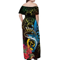 Vanuatu Fishing Off Shoulder Maxi Dress It's Time To Fish LT05 - Polynesian Pride