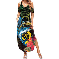 Vanuatu Fishing Summer Maxi Dress It's Time To Fish LT05 Women Black - Polynesian Pride