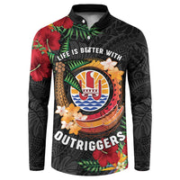 Personalised French Polynesia Outrigger Canoe Race Button Sweatshirt Tropical Vibe LT05 Black - Polynesian Pride