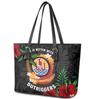 French Polynesia Outrigger Canoe Race Leather Tote Bag Tropical Vibe LT05 - Polynesian Pride
