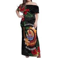 Personalised French Polynesia Outrigger Canoe Race Off Shoulder Maxi Dress Tropical Vibe LT05 Women Black - Polynesian Pride