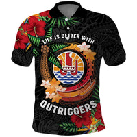 Personalised French Polynesia Outrigger Canoe Race Polo Shirt Tropical Vibe LT05 Black - Polynesian Pride