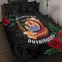 French Polynesia Outrigger Canoe Race Quilt Bed Set Tropical Vibe LT05 Black - Polynesian Pride