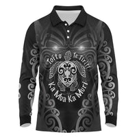 Aotearoa Toitu Te Tiriti Long Sleeve Polo Shirt Ka Mua Ka Muri LT05 Black - Polynesian Pride