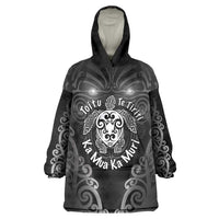 Aotearoa Toitu Te Tiriti Wearable Blanket Hoodie Ka Mua Ka Muri LT05 One Size Black - Polynesian Pride