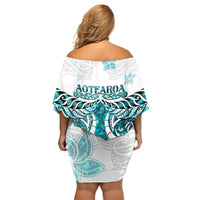 New Zealand Aotearoa Kia Ora Family Matching Off Shoulder Short Dress and Hawaiian Shirt Paua Shell Maori Silver Fern LT05 - Polynesian Pride