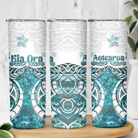 New Zealand Aotearoa Kia Ora Skinny Tumbler Paua Shell Maori Silver Fern