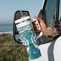 New Zealand Aotearoa Kia Ora Tumbler With Handle Paua Shell Maori Silver Fern