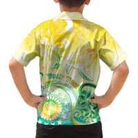 Personalised Cook Islands Kia Orana Family Matching Off Shoulder Long Sleeve Dress and Hawaiian Shirt Polynesian Turtle With Circle Stars LT05 - Polynesian Pride