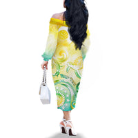 Personalised Cook Islands Kia Orana Family Matching Off Shoulder Long Sleeve Dress and Hawaiian Shirt Polynesian Turtle With Circle Stars LT05 - Polynesian Pride