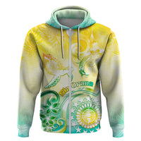 Personalised Cook Islands Kia Orana Zip Hoodie Polynesian Turtle With Circle Stars LT05 Zip Hoodie Yellow - Polynesian Pride