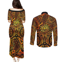 New Zealand Tamanuitera The Sun Couples Matching Puletasi and Long Sleeve Button Shirt Maori Pattern LT05 - Polynesian Pride