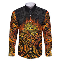 New Zealand Tamanuitera The Sun Family Matching Off Shoulder Short Dress and Hawaiian Shirt Maori Pattern LT05 Dad's Shirt - Long Sleeve Orange - Polynesian Pride