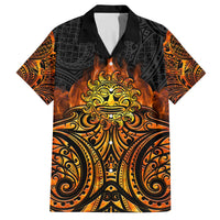 New Zealand Tamanuitera The Sun Family Matching Tank Maxi Dress and Hawaiian Shirt Maori Pattern LT05 Dad's Shirt - Short Sleeve Orange - Polynesian Pride