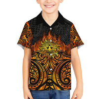 New Zealand Tamanuitera The Sun Family Matching Tank Maxi Dress and Hawaiian Shirt Maori Pattern LT05 Son's Shirt Orange - Polynesian Pride