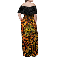 New Zealand Tamanuitera The Sun Off Shoulder Maxi Dress Maori Pattern