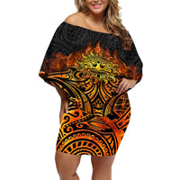 New Zealand Tamanuitera The Sun Off Shoulder Short Dress Maori Pattern LT05 Women Orange - Polynesian Pride