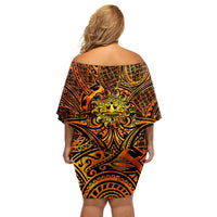 New Zealand Tamanuitera The Sun Off Shoulder Short Dress Maori Pattern LT05 - Polynesian Pride