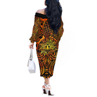 New Zealand Tamanuitera The Sun Off The Shoulder Long Sleeve Dress Maori Pattern