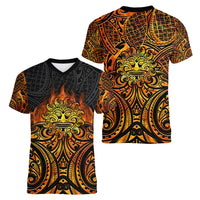 New Zealand Tamanuitera The Sun Women V-Neck T-Shirt Maori Pattern