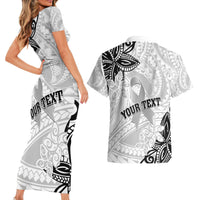 Personalised Polynesia Brain Cancer Couples Matching Short Sleeve Bodycon Dress and Hawaiian Shirt No One Fights Alone LT05 - Polynesian Pride