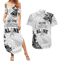 Personalised Polynesia Brain Cancer Couples Matching Summer Maxi Dress and Hawaiian Shirt No One Fights Alone LT05 White - Polynesian Pride