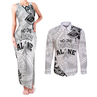 Personalised Polynesia Brain Cancer Couples Matching Tank Maxi Dress and Long Sleeve Button Shirt No One Fights Alone LT05 White - Polynesian Pride