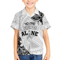 Personalised Polynesia Brain Cancer Family Matching Tank Maxi Dress and Hawaiian Shirt No One Fights Alone LT05 Son's Shirt White - Polynesian Pride